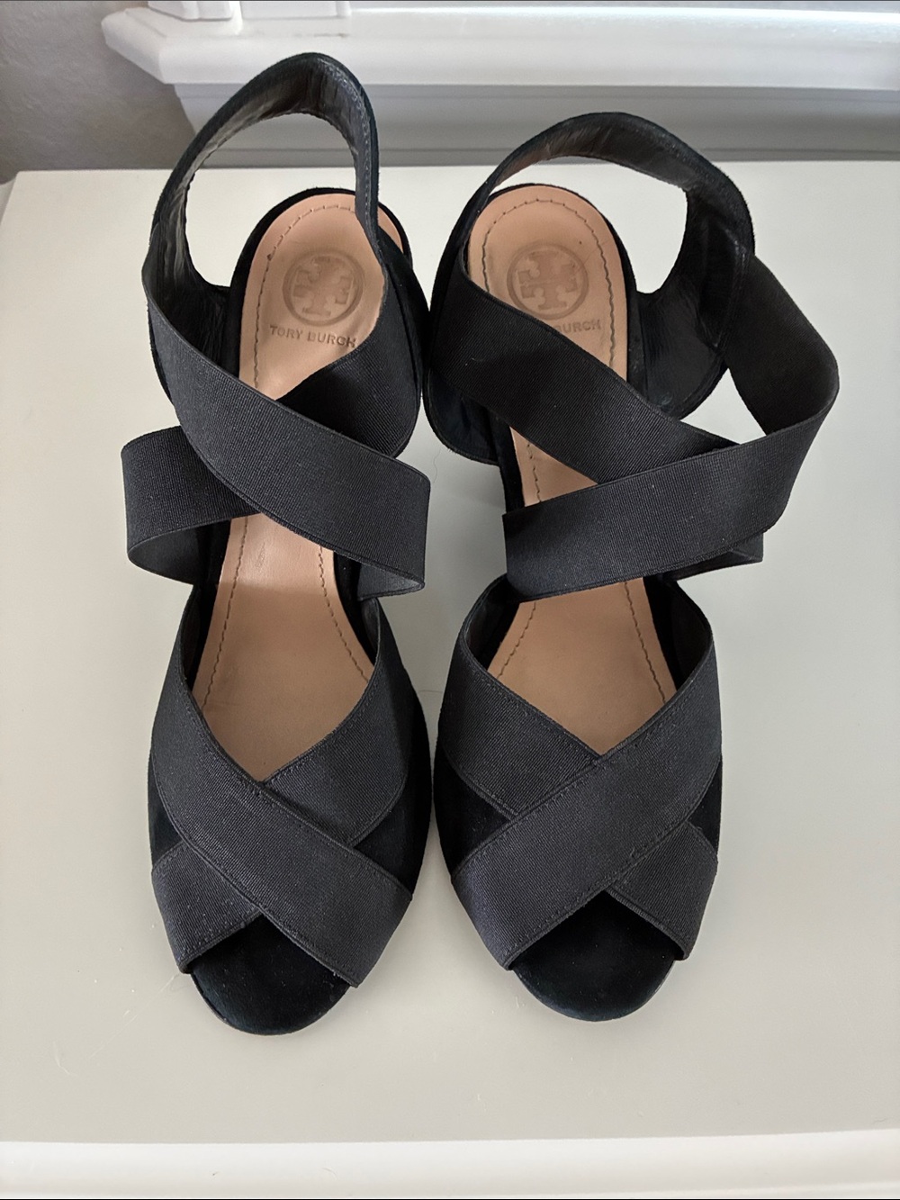Tory Burch Black Crisscross Wedge Sandals